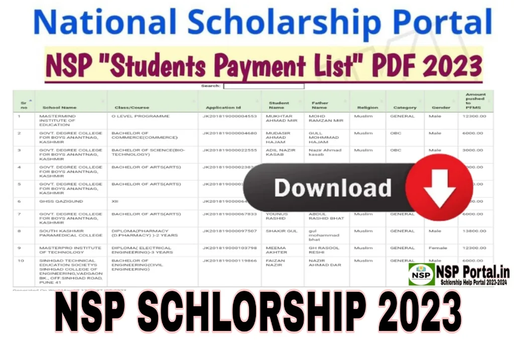 NSP Scholarship 2023 Students Payment List