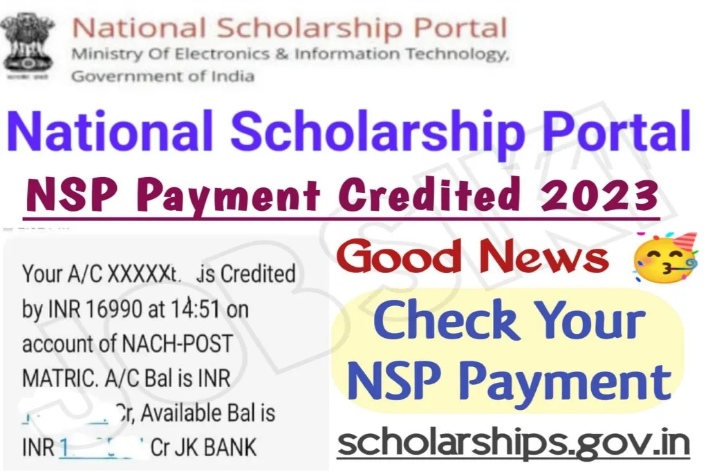 NSP Scholarship 2023 Payment Credited Successfully